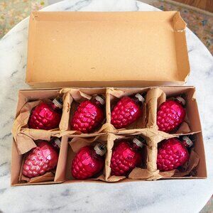 Vintage Boxed Set/8 Shiny Brite Grapes Berries Glass Christmas Ornament Pink